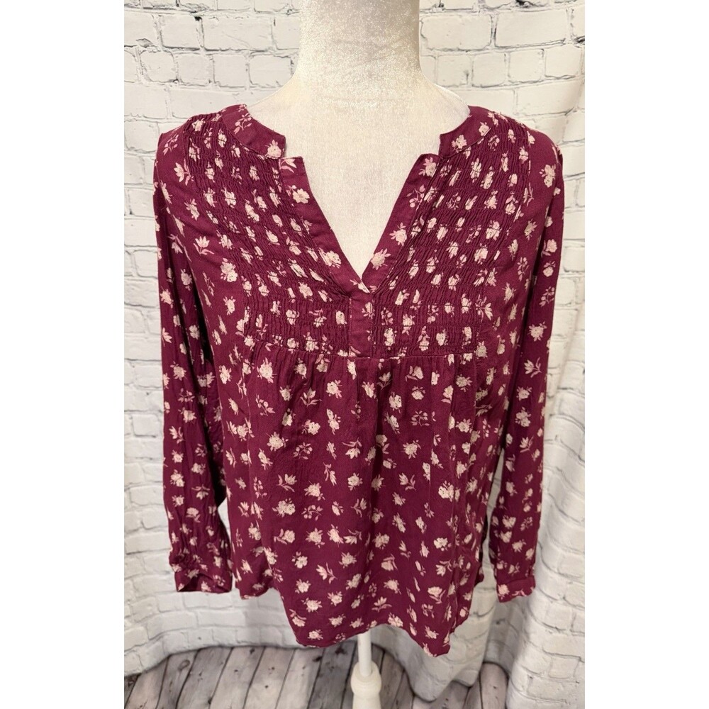 Lucky Brand Women's Red Floral Print Long Sleeve Top - Large